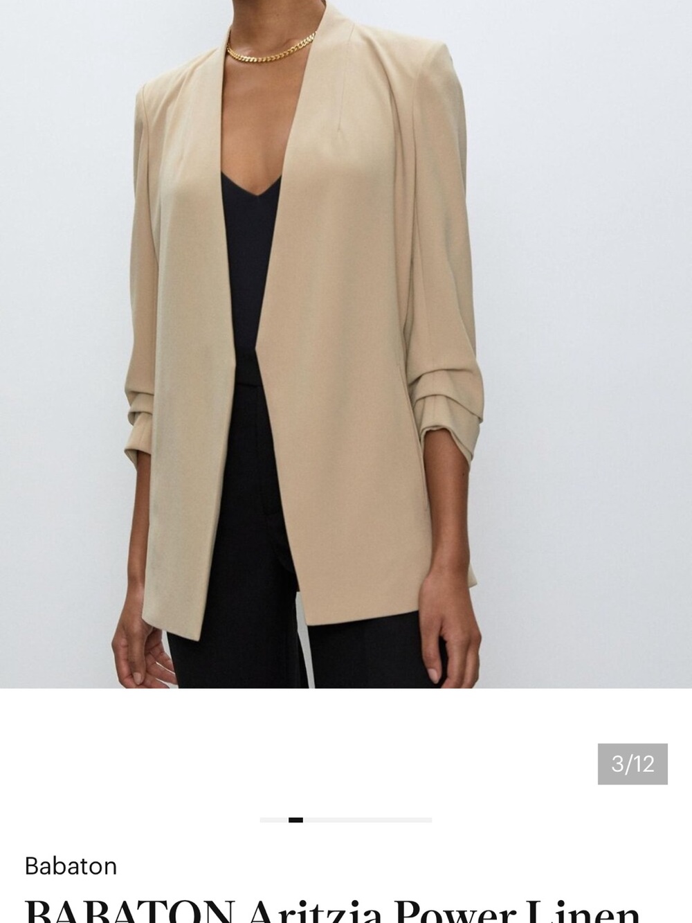 Babaton Open-Front Linen-Blend Blazer in Beige